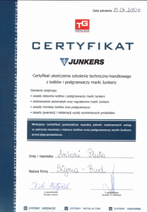 Certyfikat JUNKERS