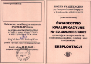 Świadectwo Kwalifikacyjne Nr D1-704/2008/k662 str. 1