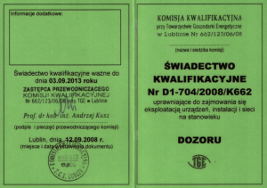 Świadectwo Kwalifikacyjne Nr D1-704/2008/k662 str. 1